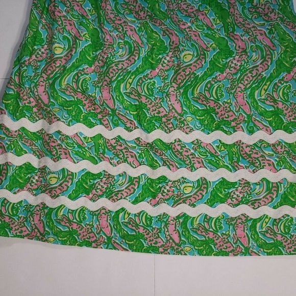 Lilly Pulitzer Green Pink Alligator Print Beaded Dress Size 4 Pink Label scallop - Picture 4 of 9